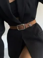 Kare Tokalı Kalp Aksesuarlı Kadın Pantolon Kemeri Ceket Kemeri Gömlek Kemeri Elbise Kemeri