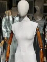 Zarif Beyaz Kolsuz Bodycon Midi Elbise