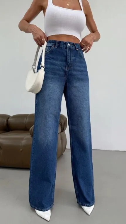 Blue Mom Jeans High Waist and Wide Leg