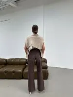 Kahverengi Mom Kot Pantolon Yüksek Bel Ve Geniş Paça
