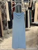 Mavi Zarif Maxi Slip Elbise Degaje Yaka
