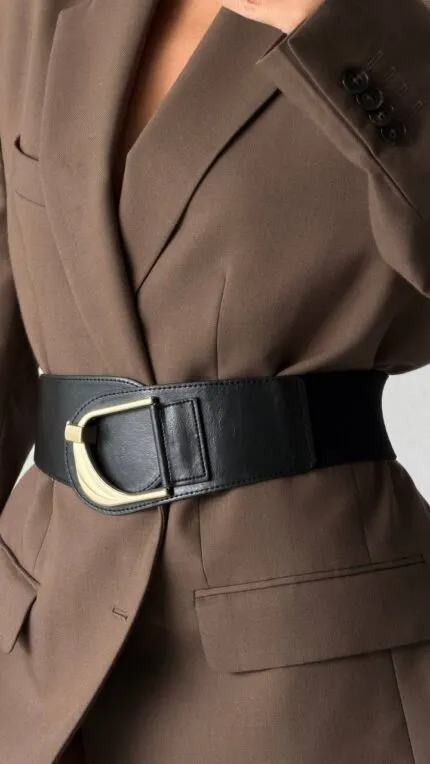 Gold Tokalı Geçmeli Elastik Kadın Kemeri  Ceket Kemeri  Gömlek Kemeri  Elbise Kemeri