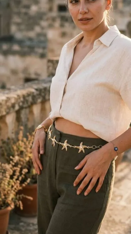 Star Chain Detail Women's Belt Waist Belt Dress Belt Skirt Belt Pants Belt