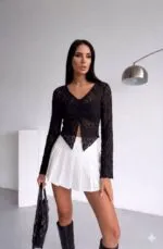 Siyah Ön Büzgülü Dantel Bluz