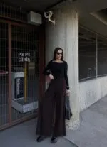 Kahverengi Pileli Etek Palazzo