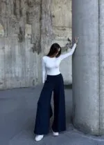 Lacivert Pileli Etek Palazzo