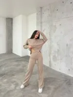 Taş Rengi Kalın Fitilli Palazzo Takım