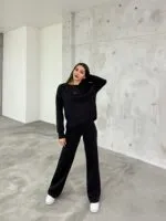 Siyah Kalın Fitilli Palazzo Takım