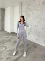 Gri Kalın Fitilli Taytlı Takım
