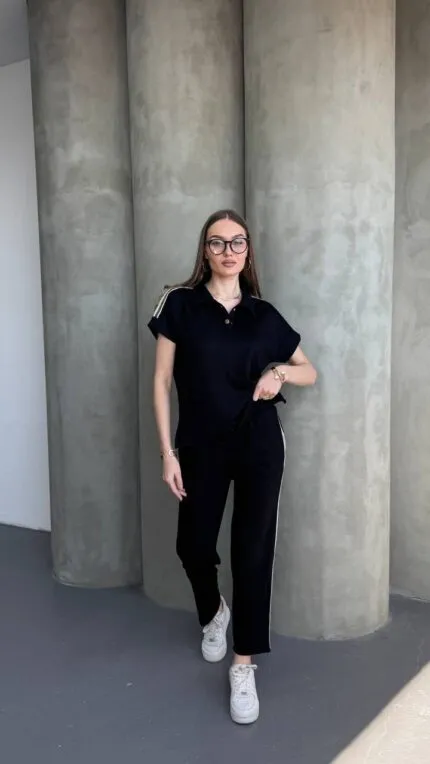 Siyah Şeritli Polo yaka takım