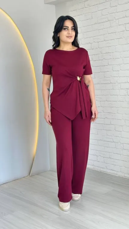 Bordo Tokalı bağlamalı takım