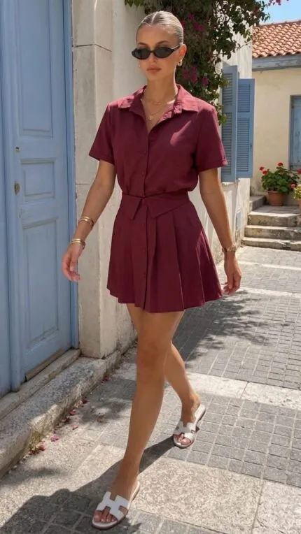 Bordo Astarlı Etek Gömlek Takım