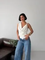 Beyaz DEGAJE YAKA AKSESUARLI ZIBIN