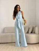 KUŞAK DETAYLI KISA KOLLU TULUM