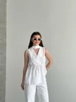 Beyaz KUŞAKLI POPLİN BLUZ