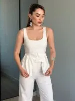 Beyaz KARE YAKA PEPLUM BLUZ