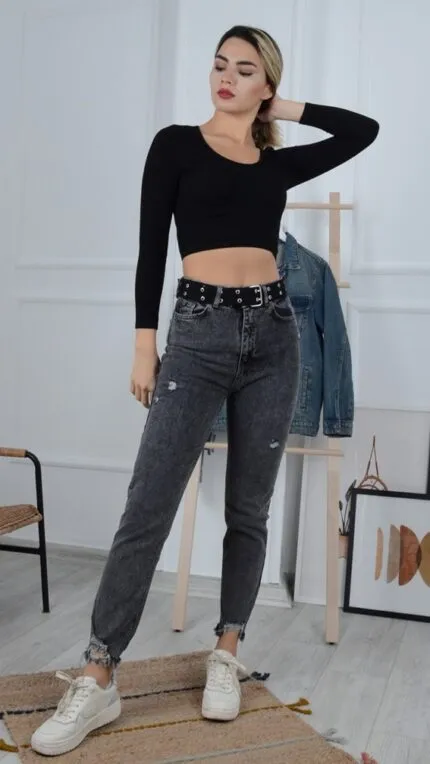 Paçası Mom Fit Kot Pantolon 884