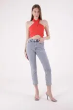 Dikişsiz Paça Mom Fit Kot Pantolon 764