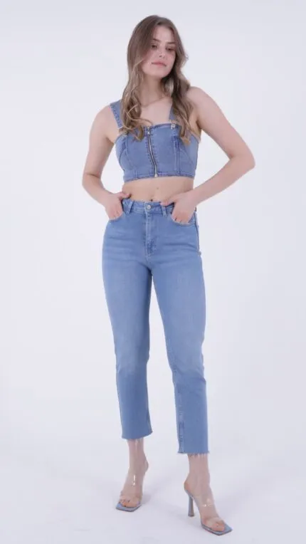 Dikişsiz Paça Mom Fit Kot Pantolon 764