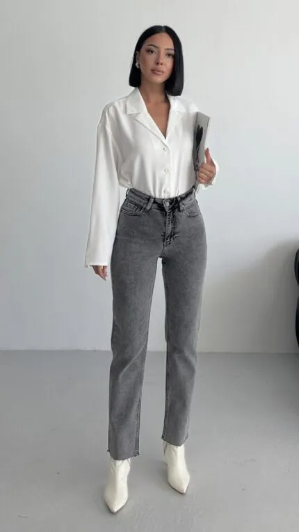Dikişsiz Paça Mom Fit Kot Pantolon 764
