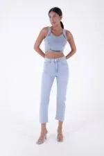 Dikişsiz Paça Mom Fit Kot Pantolon 764