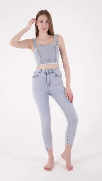 Asimetrik Paçalı Kot Pantolon 935