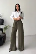 Paça Detaylı Lastikli Keten Pantolon HS700