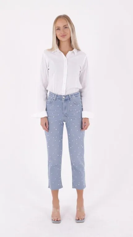İnci Detaylı Mom Fit Kot Pantolon 1899