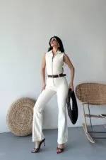 Kuplu Kolsuz Fermuarlı Kot Tulum 3013