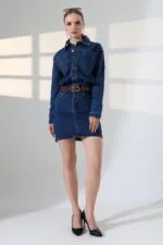 Düğmeli Mini Kot Elbise 3027