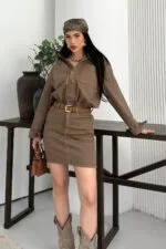 Düğmeli Mini Kot Elbise 3027