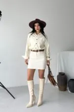 Düğmeli Mini Kot Elbise 3027