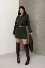 Düğmeli Mini Kot Elbise 3027