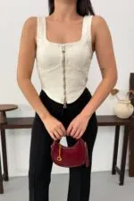 Fermuarlı Denim Büstiyer 411