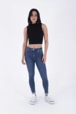 Duble Paça Skinny Kısa Boy Kot Pantolon 820