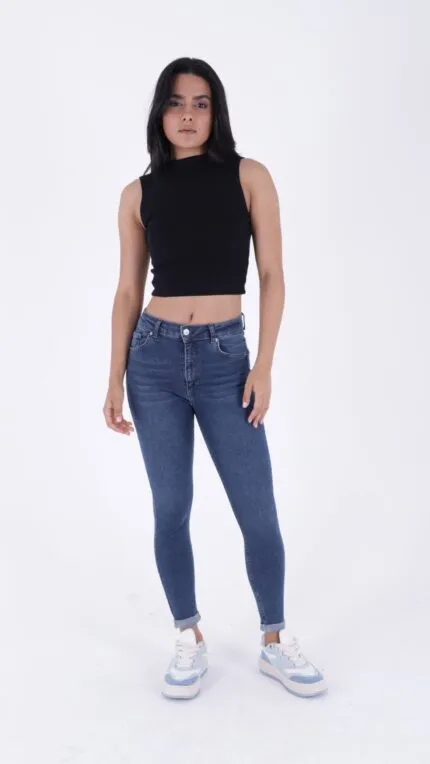 Duble Paça Skinny Kısa Boy Kot Pantolon 820