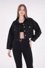 Taşlı Kısa Oversize Kot Ceket 6005