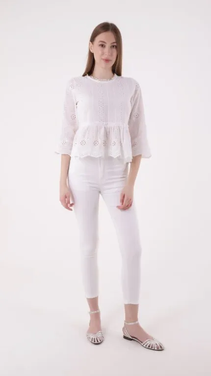 Duble Paça Skinny Kısa Boy Kot Pantolon 820