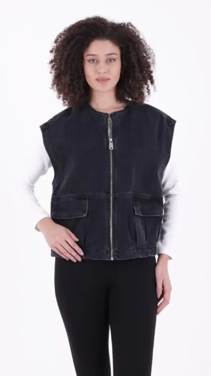 Fermuarlı Oversize Kot Yelek 6073