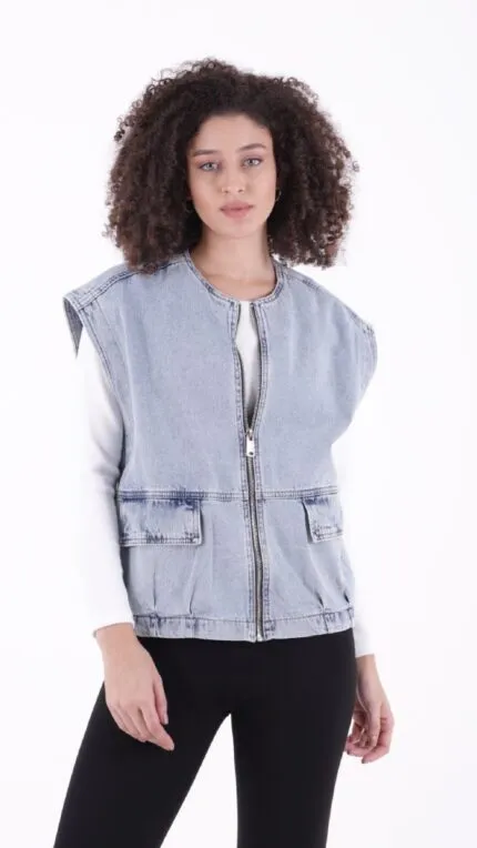Fermuarlı Oversize Kot Yelek 6073