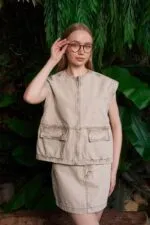 Fermuarlı Oversize Kot Yelek 6073
