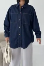 Düğmeli Oversize Kot Gömlek 6080