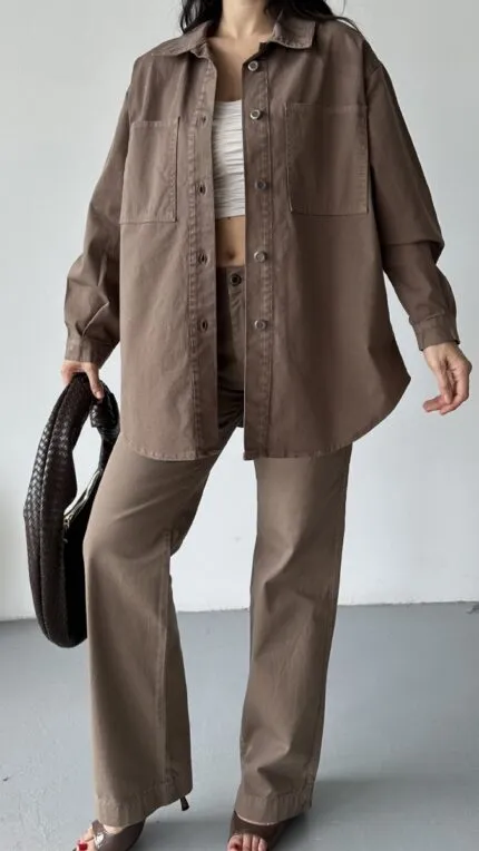 Düğmeli Oversize Kot Gömlek 6080