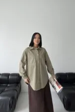 Düğmeli Oversize Kot Gömlek 6080