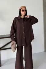Düğmeli Oversize Kot Gömlek 6080