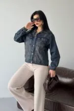 Klasik Yaka Cepli Düğmeli Kot Ceket 6081