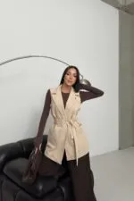 Kuşaklı Kruvaze Yaka Yelek 6137