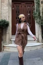 Kuşaklı Kruvaze Yaka Yelek 6137