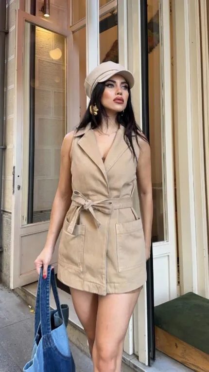 Kuşaklı Kruvaze Yaka Yelek 6137