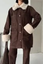 Kol ve Yakası Kürk Detaylı Orta Boy Kot Ceket 6168